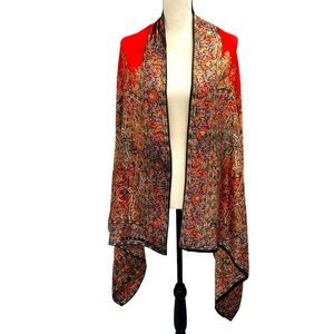 PERRY ELLIS RED, BLACK & GREEN TAPESTRY DESIGN 100% SILK SCARF